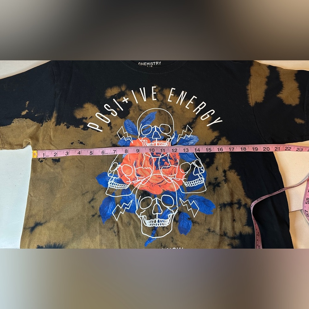 Chemistry Posi+ive Energy Black & Brown Tie Dye Graphic Tee W/ Skull Design LG - Picture 4 of 5